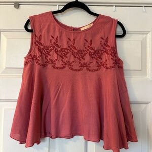 Dressberry 100% Cotton Floral Embroidered Tank Top Blouse Women's Small Pink